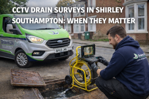 CCTV drain survey being carried out in Shirley Southampton using professional camera inspection equipment by Drains24 technician